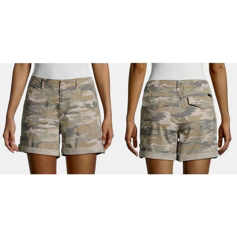 Sanctuary Women's Roll Tab Shorts Shoreline Camo Spring Summer Size Small